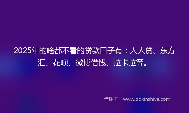 2025年的啥都不看的贷款口子有：人人贷、东方汇、花呗、微博借钱、拉卡拉等。