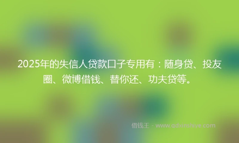 2025年的失信人贷款口子专用有：随身贷、投友圈、微博借钱、替你还、功夫贷等。