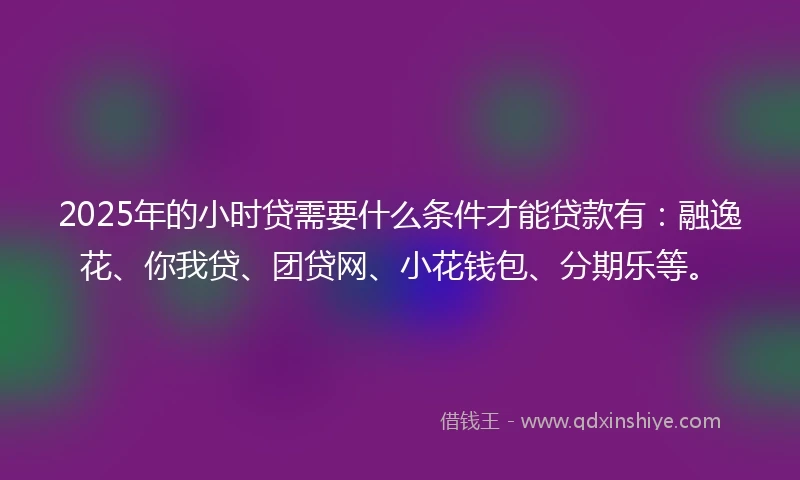 2025年的小时贷需要什么条件才能贷款有：融逸花、你我贷、团贷网、小花钱包、分期乐等。