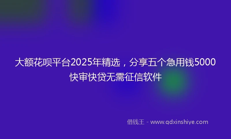 大额花呗平台2025年精选，分享五个急用钱5000快审快贷无需征信软件