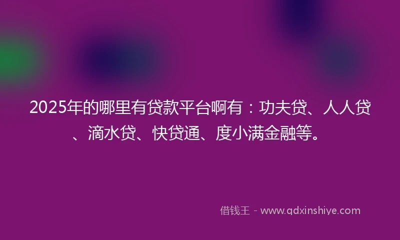 2025年的哪里有贷款平台啊有：功夫贷、人人贷、滴水贷、快贷通、度小满金融等。