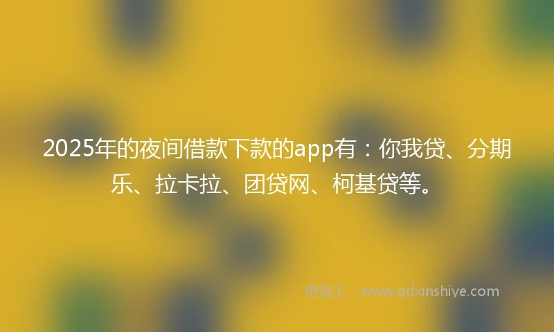 2025年的夜间借款下款的app有：你我贷、分期乐、拉卡拉、团贷网、柯基贷等。