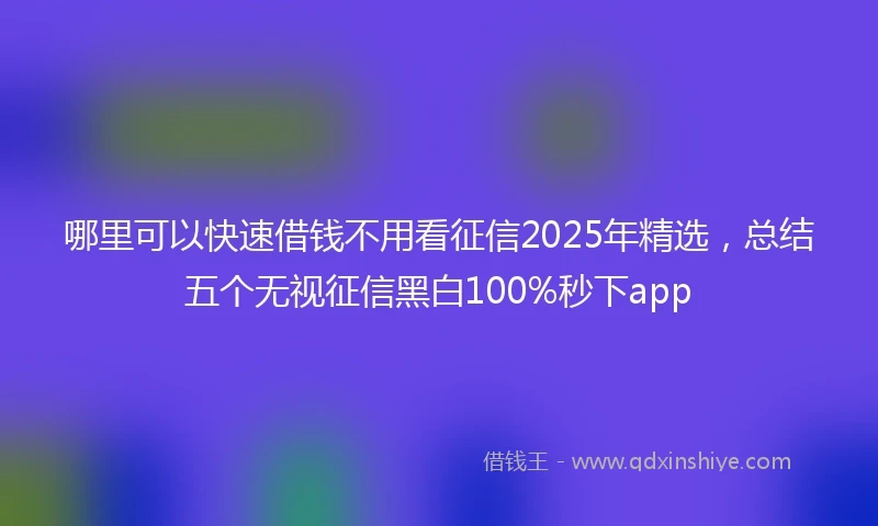 哪里可以快速借钱不用看征信2025年精选，总结五个无视征信黑白100%秒下app