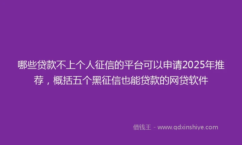 哪些贷款不上个人征信的平台可以申请2025年推荐，概括五个黑征信也能贷款的网贷软件