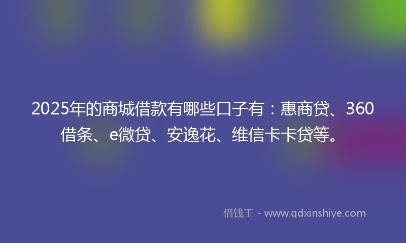 2025年的商城借款有哪些口子有：惠商贷、360借条、e微贷、安逸花、维信卡卡贷等。