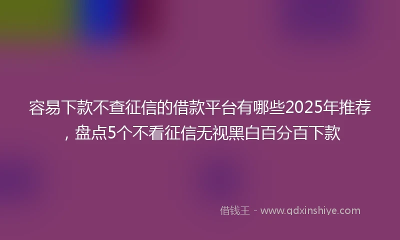 容易下款不查征信的借款平台有哪些2025年推荐，盘点5个不看征信无视黑白百分百下款
