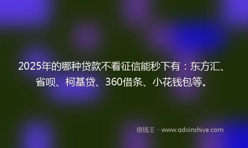 2025年的哪种贷款不看征信能秒下有：东方汇、省呗、柯基贷、360借条、小花钱包等。