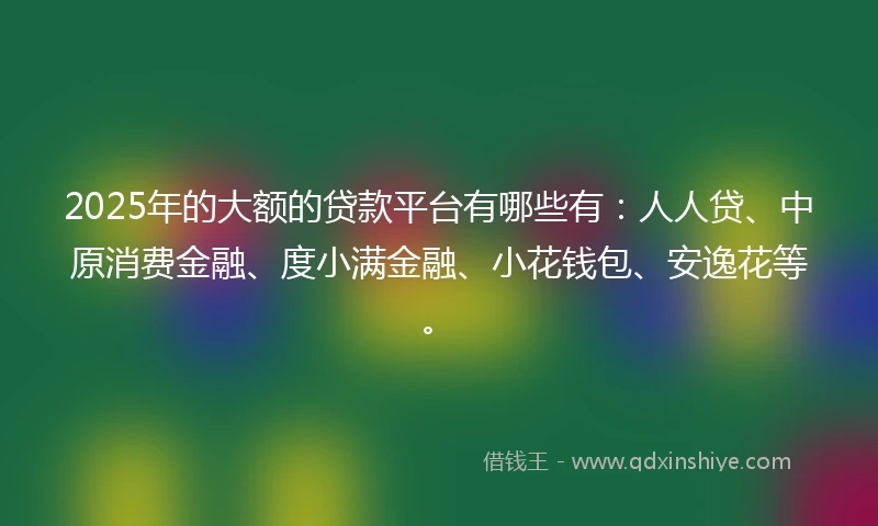 2025年的大额的贷款平台有哪些有：人人贷、中原消费金融、度小满金融、小花钱包、安逸花等。