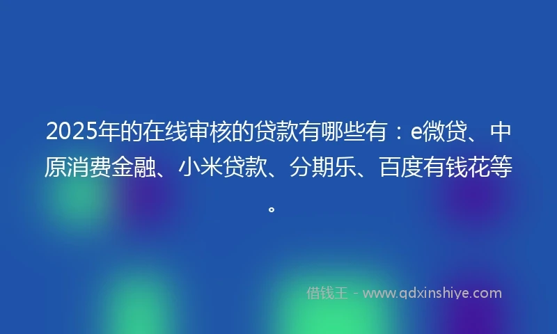 2025年的在线审核的贷款有哪些有：e微贷、中原消费金融、小米贷款、分期乐、百度有钱花等。