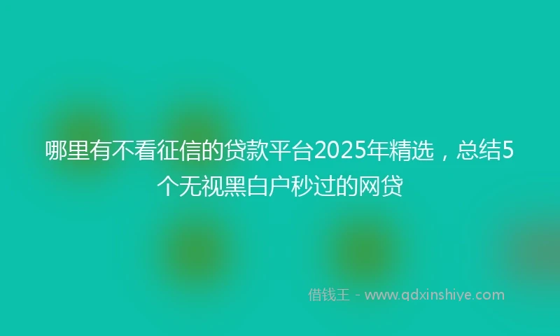 哪里有不看征信的贷款平台2025年精选，总结5个无视黑白户秒过的网贷