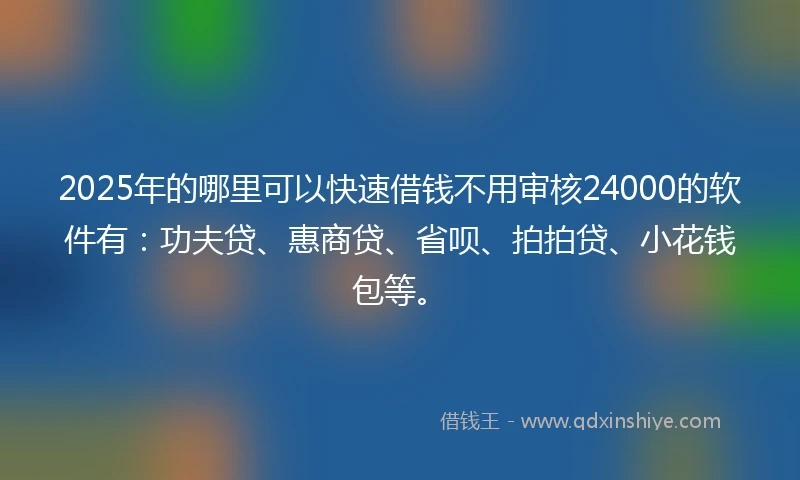 2025年的哪里可以快速借钱不用审核24000的软件有：功夫贷、惠商贷、省呗、拍拍贷、小花钱包等。