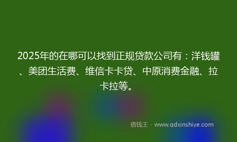 2025年的在哪可以找到正规贷款公司有：洋钱罐、美团生活费、维信卡卡贷、中原消费金融、拉卡拉等。