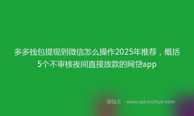 多多钱包提现到微信怎么操作2025年推荐，概括5个不审核夜间直接放款的网贷app