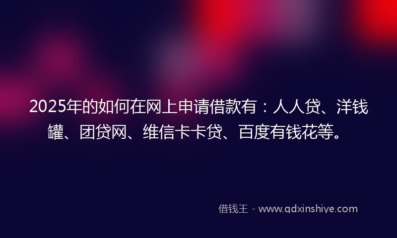 2025年的如何在网上申请借款有：人人贷、洋钱罐、团贷网、维信卡卡贷、百度有钱花等。