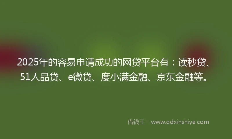 2025年的容易申请成功的网贷平台有：读秒贷、51人品贷、e微贷、度小满金融、京东金融等。
