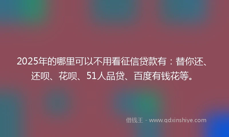 2025年的哪里可以不用看征信贷款有：替你还、还呗、花呗、51人品贷、百度有钱花等。