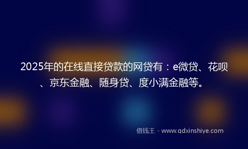 2025年的在线直接贷款的网贷有：e微贷、花呗、京东金融、随身贷、度小满金融等。