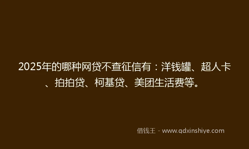 2025年的哪种网贷不查征信有：洋钱罐、超人卡、拍拍贷、柯基贷、美团生活费等。