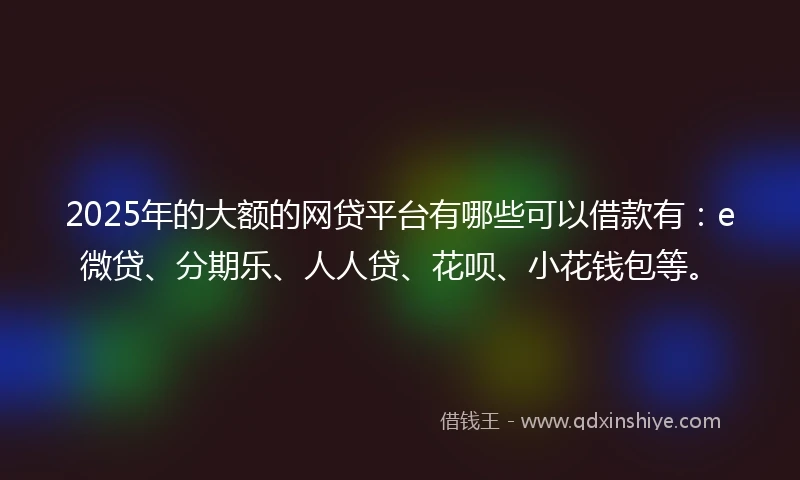 2025年的大额的网贷平台有哪些可以借款有：e微贷、分期乐、人人贷、花呗、小花钱包等。