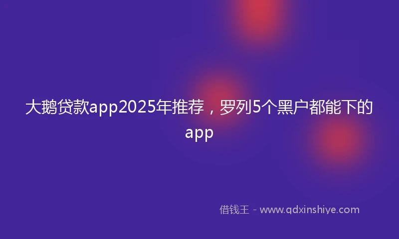 大鹅贷款app2025年推荐,罗列5个黑户都能下的app