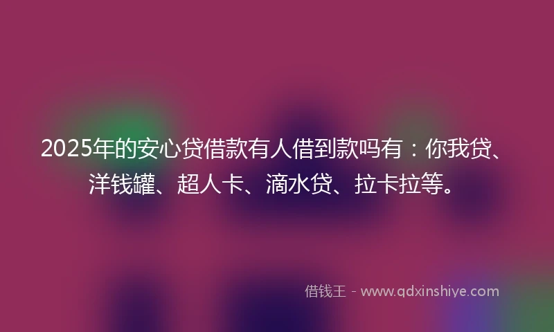2025年的安心贷借款有人借到款吗有：你我贷、洋钱罐、超人卡、滴水贷、拉卡拉等。