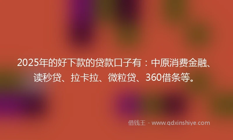 2025年的好下款的贷款口子有：中原消费金融、读秒贷、拉卡拉、微粒贷、360借条等。