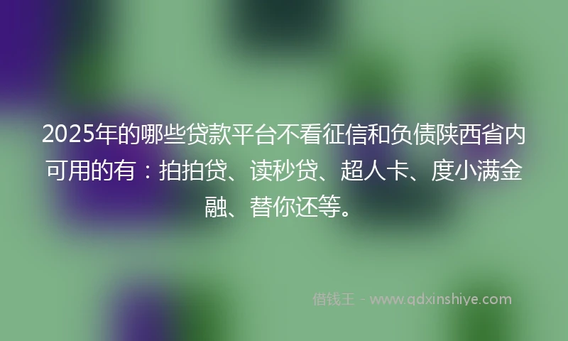2025年的哪些贷款平台不看征信和负债陕西省内可用的有：拍拍贷、读秒贷、超人卡、度小满金融、替你还等。