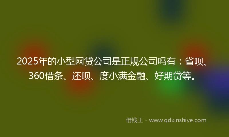 2025年的小型网贷公司是正规公司吗有：省呗、360借条、还呗、度小满金融、好期贷等。