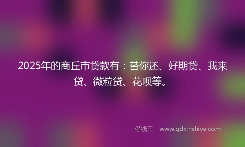 2025年的商丘市贷款有：替你还、好期贷、我来贷、微粒贷、花呗等。
