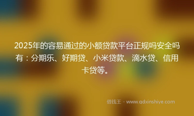 2025年的容易通过的小额贷款平台正规吗安全吗有：分期乐、好期贷、小米贷款、滴水贷、信用卡贷等。