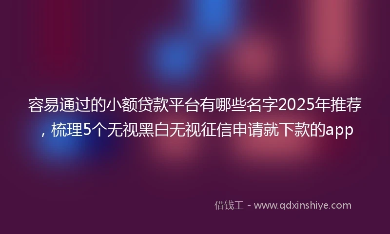 容易通过的小额贷款平台有哪些名字2025年推荐，梳理5个无视黑白无视征信申请就下款的app