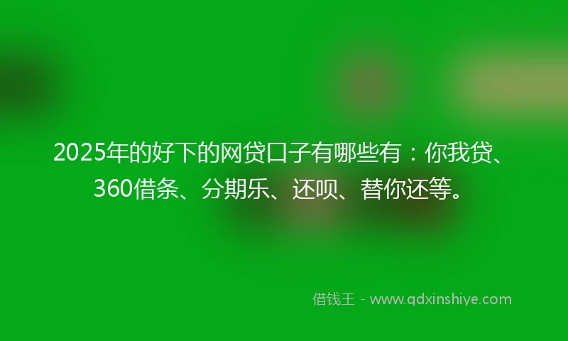 2025年的好下的网贷口子有哪些有：你我贷、360借条、分期乐、还呗、替你还等。