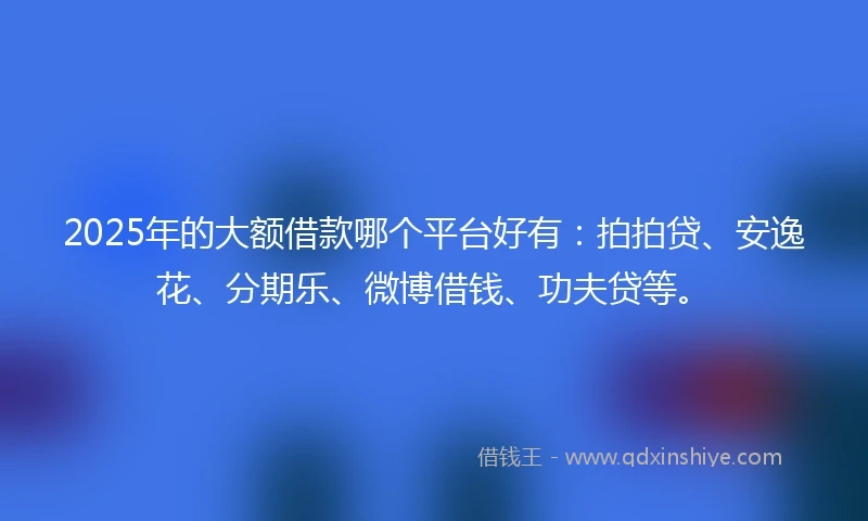 2025年的大额借款哪个平台好有：拍拍贷、安逸花、分期乐、微博借钱、功夫贷等。