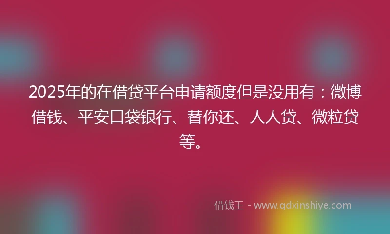 2025年的在借贷平台申请额度但是没用有：微博借钱、平安口袋银行、替你还、人人贷、微粒贷等。