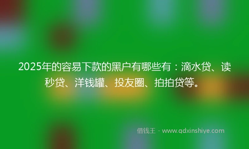 2025年的容易下款的黑户有哪些有：滴水贷、读秒贷、洋钱罐、投友圈、拍拍贷等。