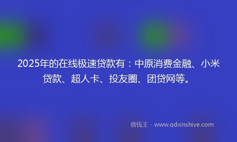 2025年的在线极速贷款有：中原消费金融、小米贷款、超人卡、投友圈、团贷网等。