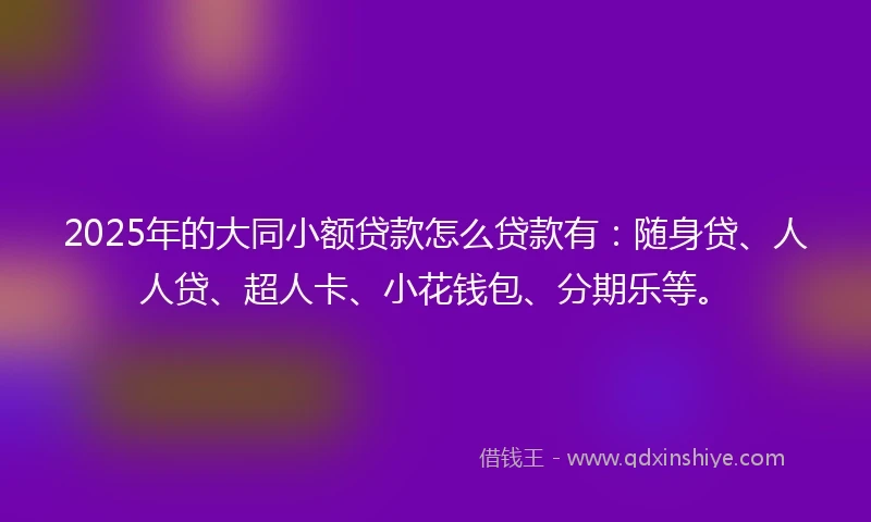 2025年的大同小额贷款怎么贷款有：随身贷、人人贷、超人卡、小花钱包、分期乐等。