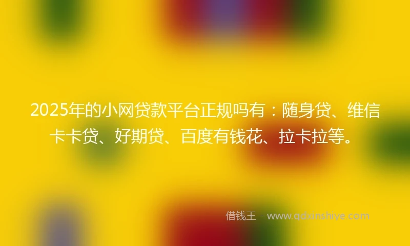 2025年的小网贷款平台正规吗有：随身贷、维信卡卡贷、好期贷、百度有钱花、拉卡拉等。