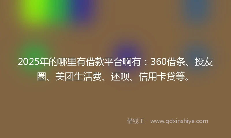 2025年的哪里有借款平台啊有：360借条、投友圈、美团生活费、还呗、信用卡贷等。