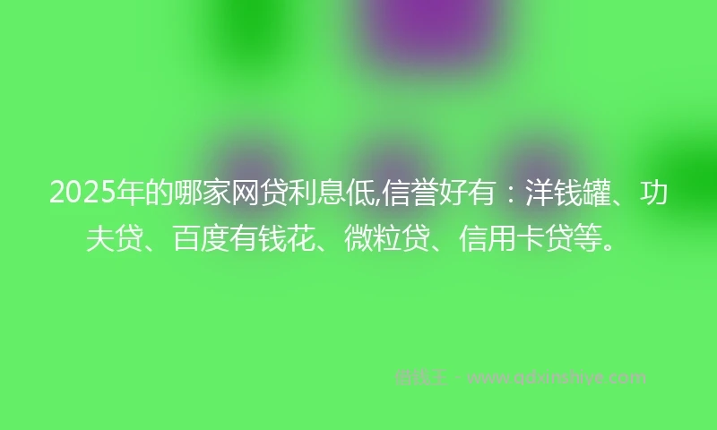 2025年的哪家网贷利息低,信誉好有：洋钱罐、功夫贷、百度有钱花、微粒贷、信用卡贷等。