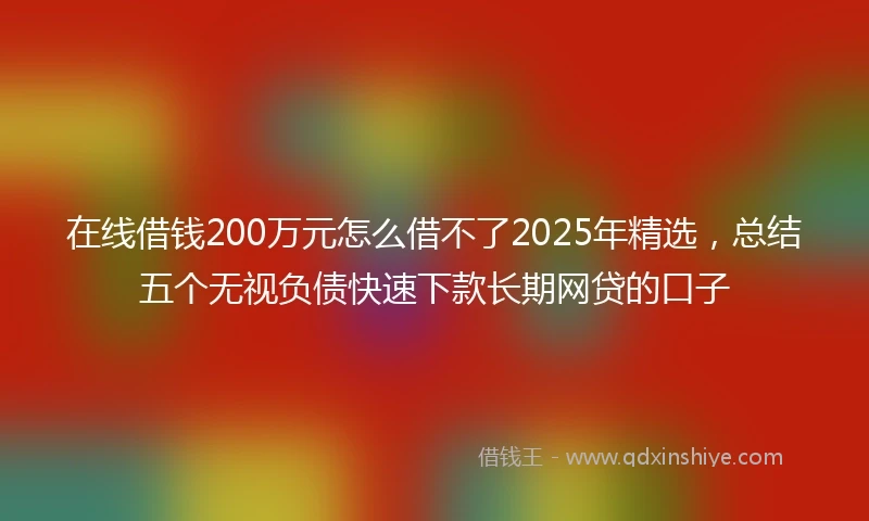 在线借钱200万元怎么借不了2025年精选，总结五个无视负债快速下款长期网贷的口子