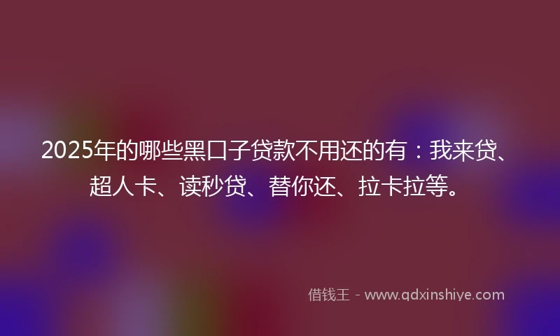 2025年的哪些黑口子贷款不用还的有：我来贷、超人卡、读秒贷、替你还、拉卡拉等。
