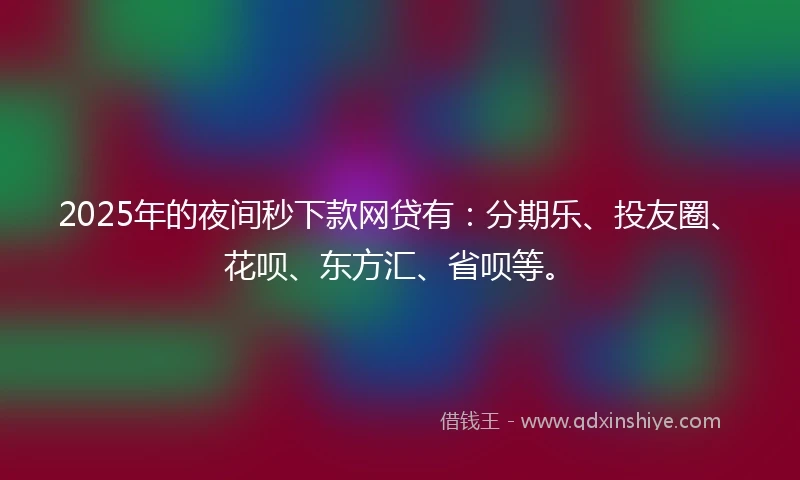 2025年的夜间秒下款网贷有：分期乐、投友圈、花呗、东方汇、省呗等。