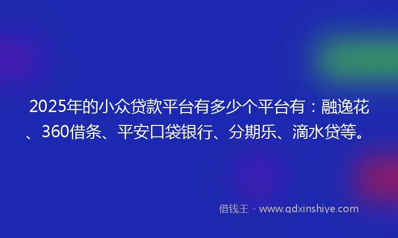2025年的小众贷款平台有多少个平台有：融逸花、360借条、平安口袋银行、分期乐、滴水贷等。