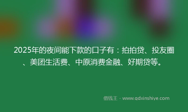 2025年的夜间能下款的口子有:拍拍贷、投友圈、美团生活费、中原消费金融、好期贷等。
