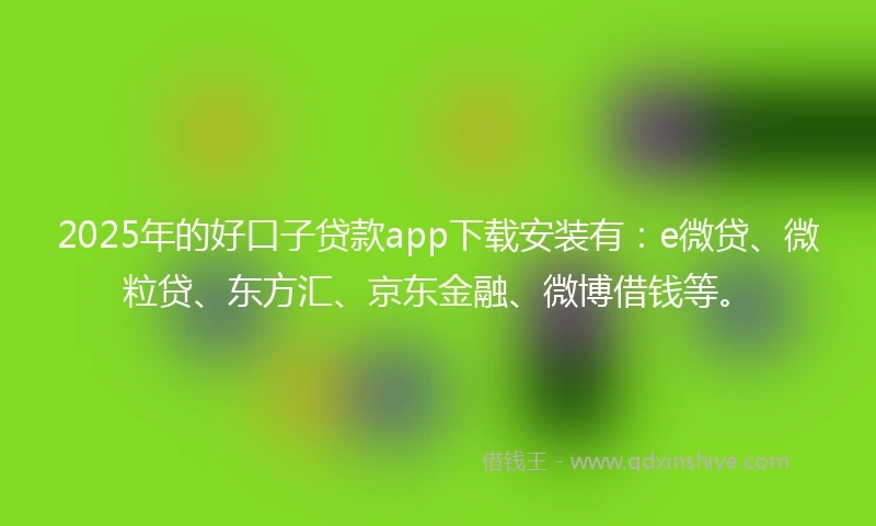 2025年的好口子贷款app下载安装有：e微贷、微粒贷、东方汇、京东金融、微博借钱等。
