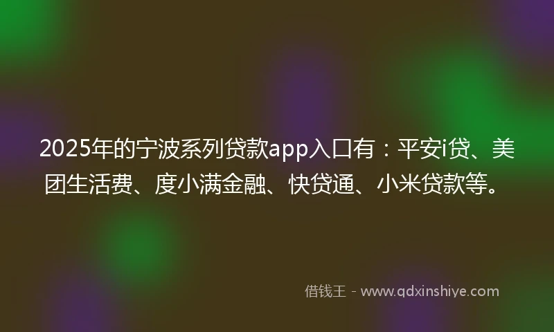 2025年的宁波系列贷款app入口有：平安i贷、美团生活费、度小满金融、快贷通、小米贷款等。