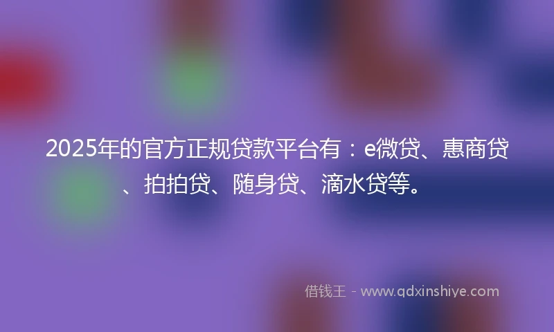 2025年的官方正规贷款平台有：e微贷、惠商贷、拍拍贷、随身贷、滴水贷等。