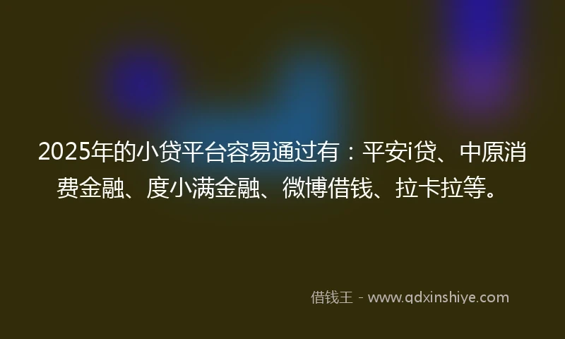 2025年的小贷平台容易通过有：平安i贷、中原消费金融、度小满金融、微博借钱、拉卡拉等。