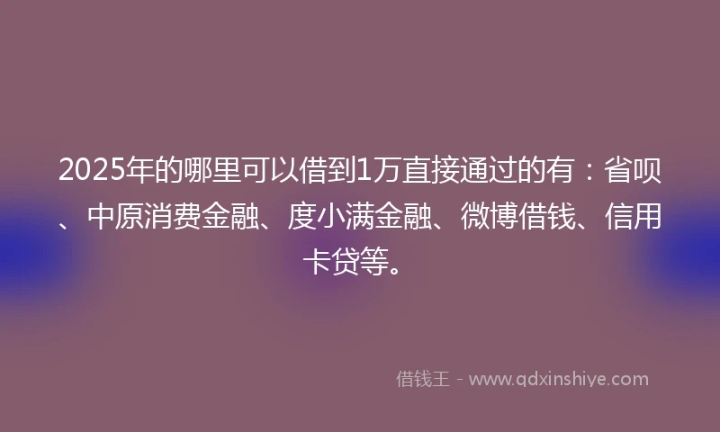 2025年的哪里可以借到1万直接通过的有：省呗、中原消费金融、度小满金融、微博借钱、信用卡贷等。